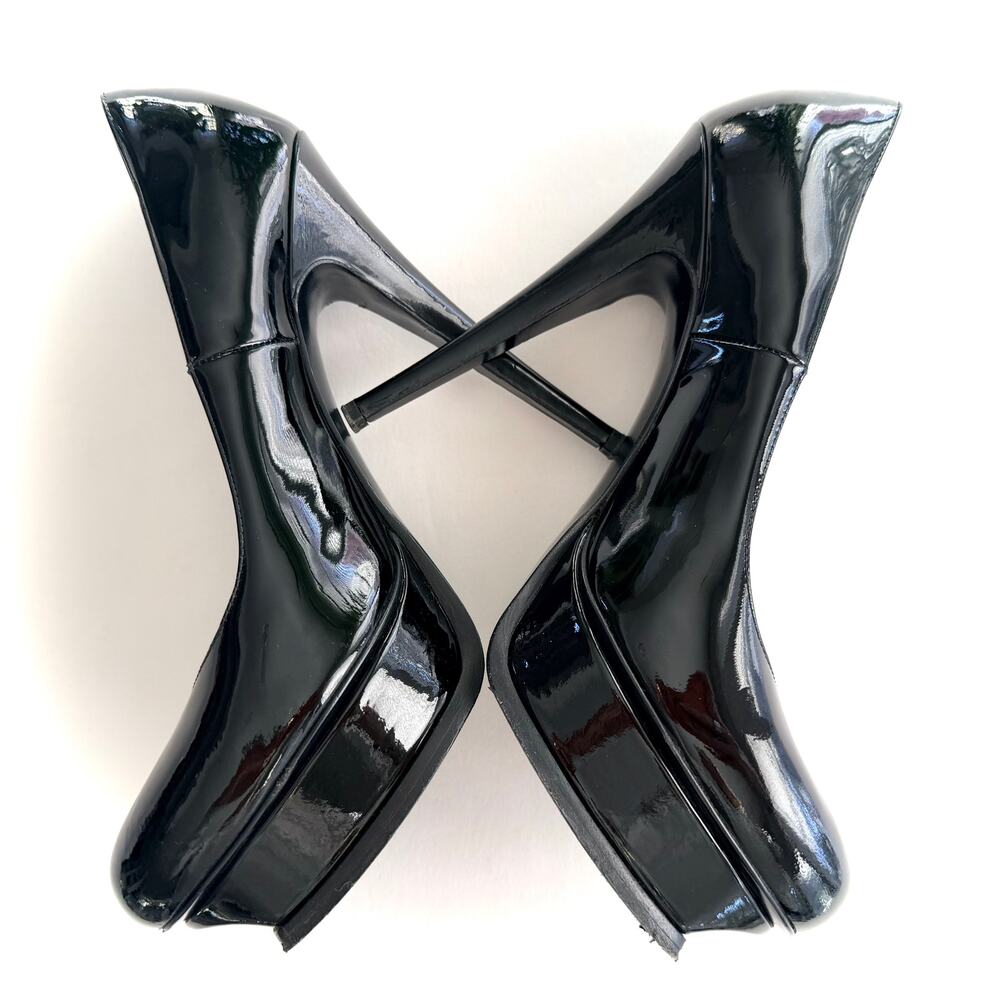 YSL Tribute Platform Black Patent Pumps 41 140mm 6" Heel Round Toe - Picture 3 of 8